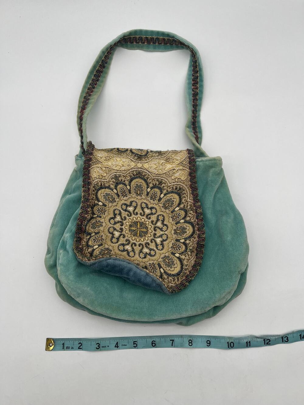 Vintage Carpetbags of America Purse Green Fabric Tapestry Boho Shoulder Bag